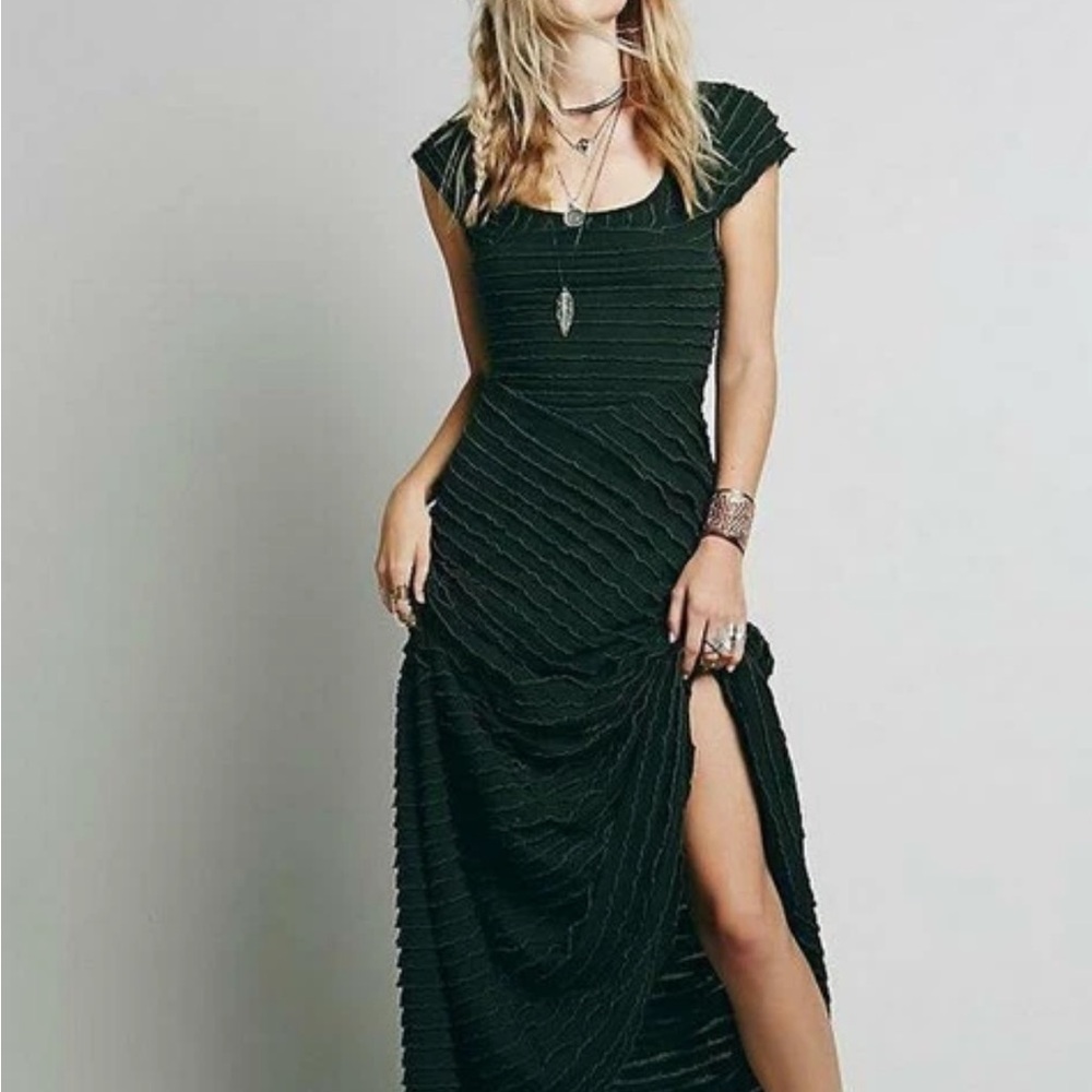 NWOT Free People X Ruffle & Rows Maxi Dress in BLACK Size S *tall girl friendly*
